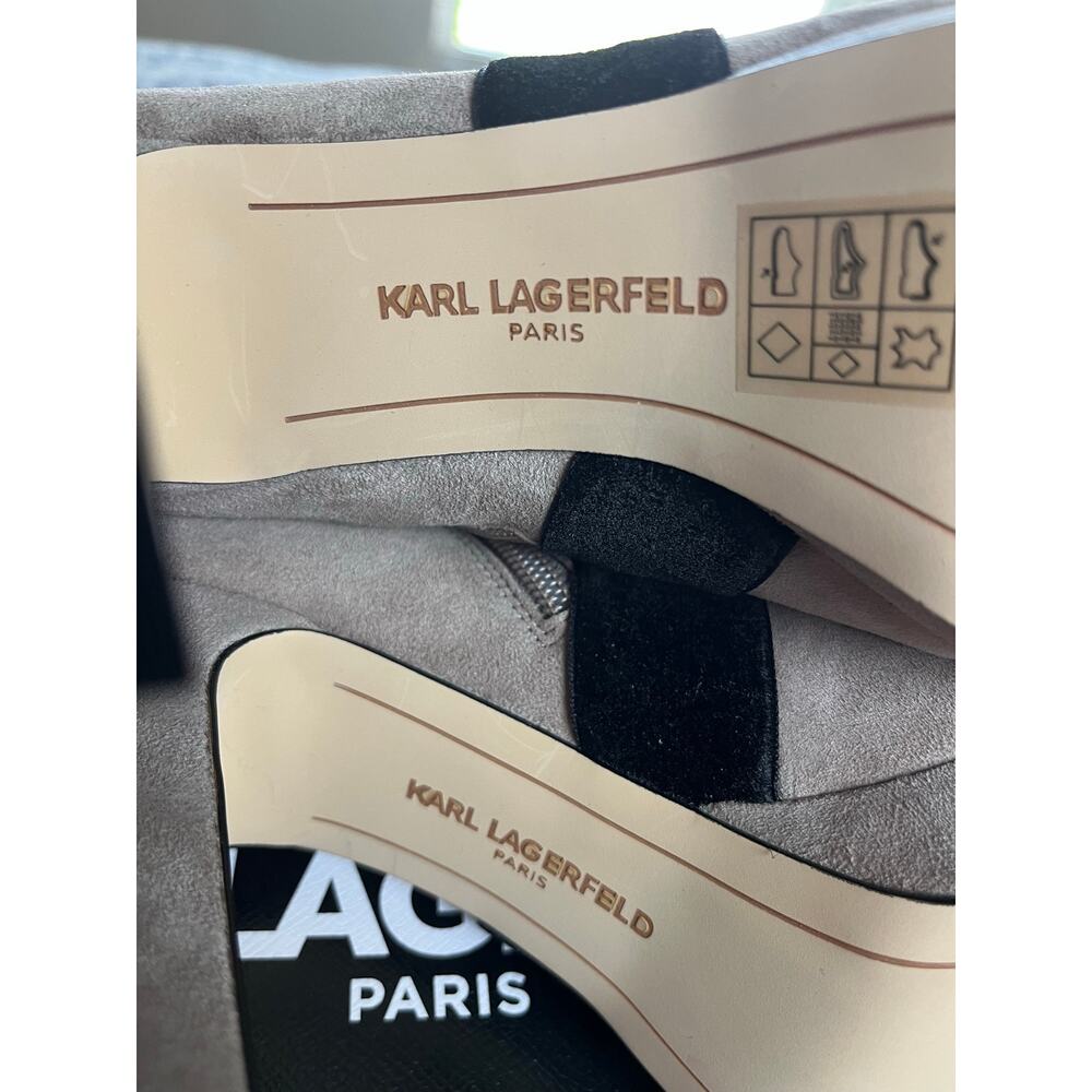 Karl Lagerfeld Paris | NWOT Size 7 Malia Bow Suede Taupe Bootie Platform - Picture 5 of 8
